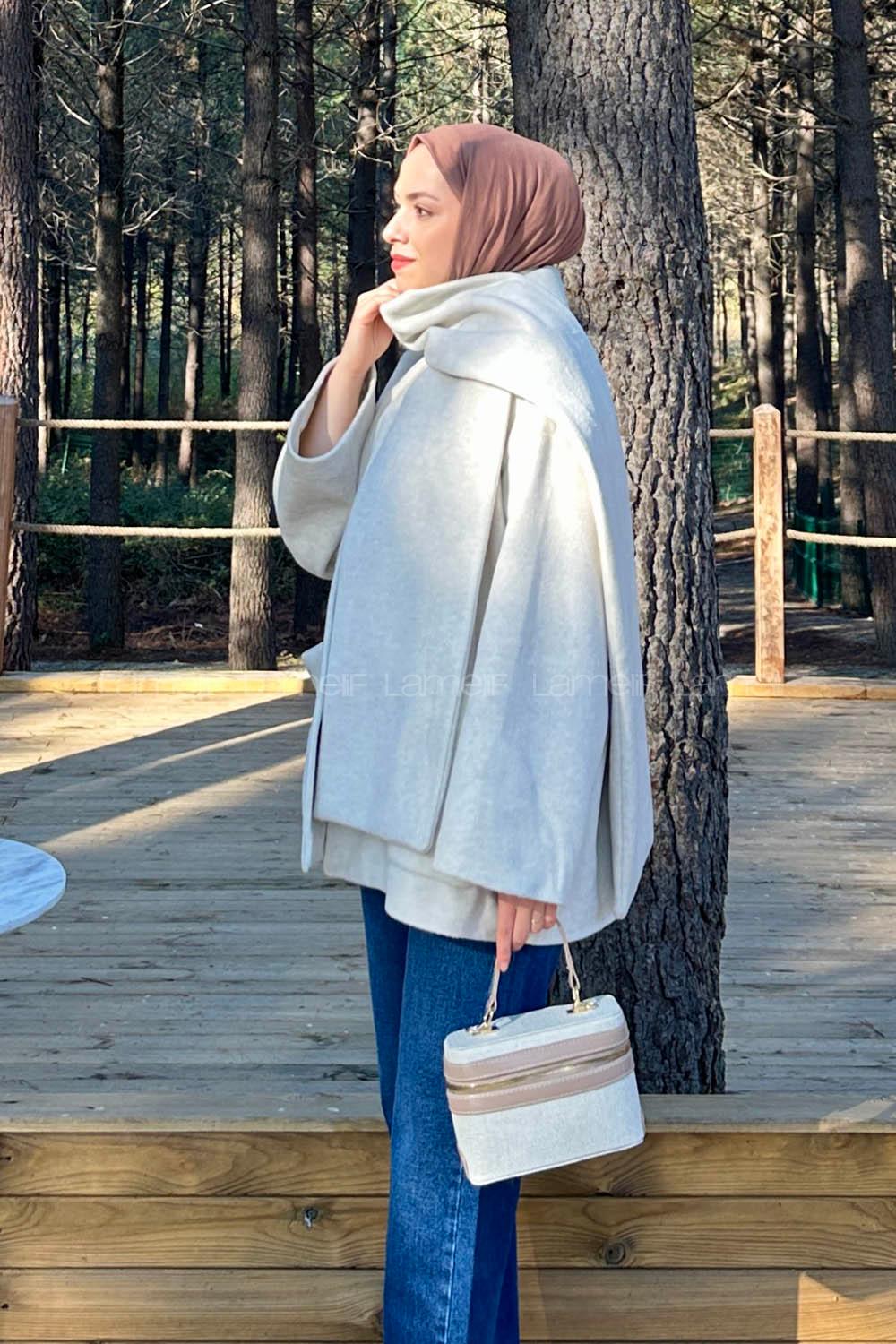 Stone Scarf Neck Long Arm Coat