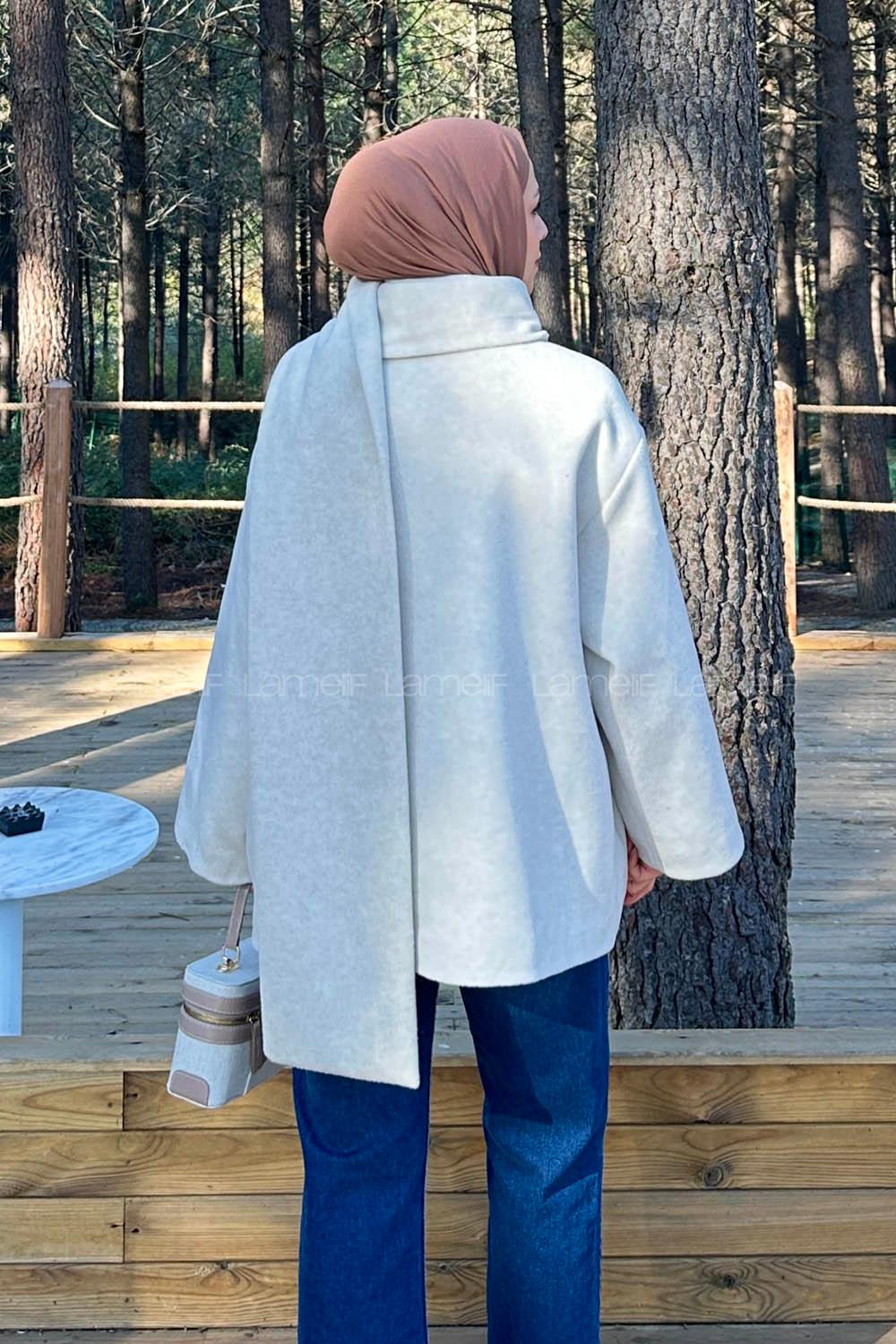 Stone Scarf Neck Long Arm Coat