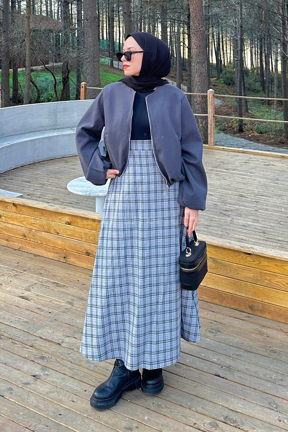 Anthracite Crew Neck Long Arm Stamp Fabric Jacket