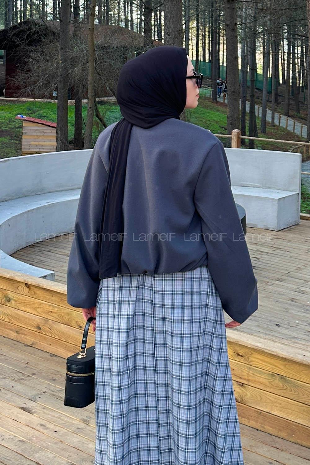 Anthracite Crew Neck Long Arm Stamp Fabric Jacket