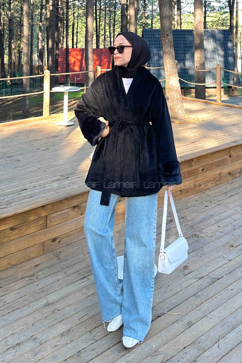 Black Normal Neck Long Arm Coat