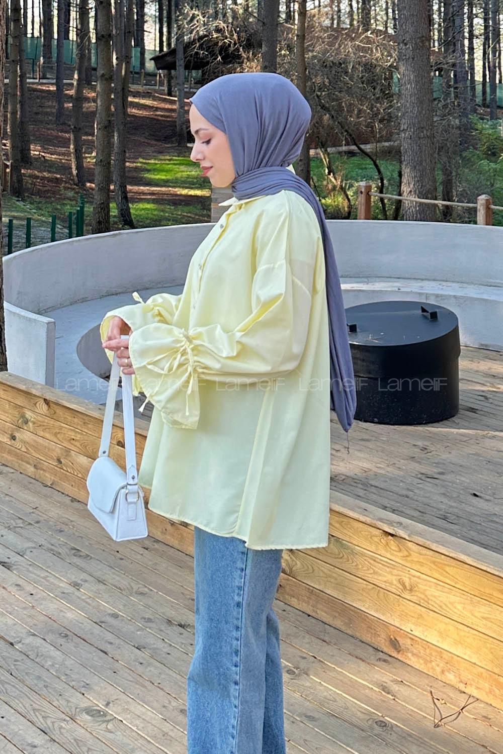 Lamelif Kol Tünel İp Detaylı Gömlek Sarı
