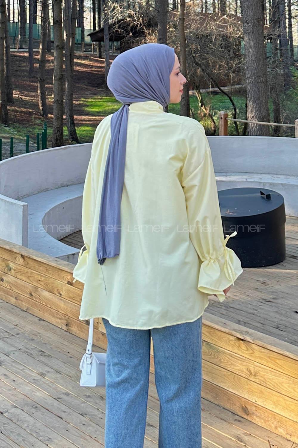 Lamelif Kol Tünel İp Detaylı Gömlek Sarı