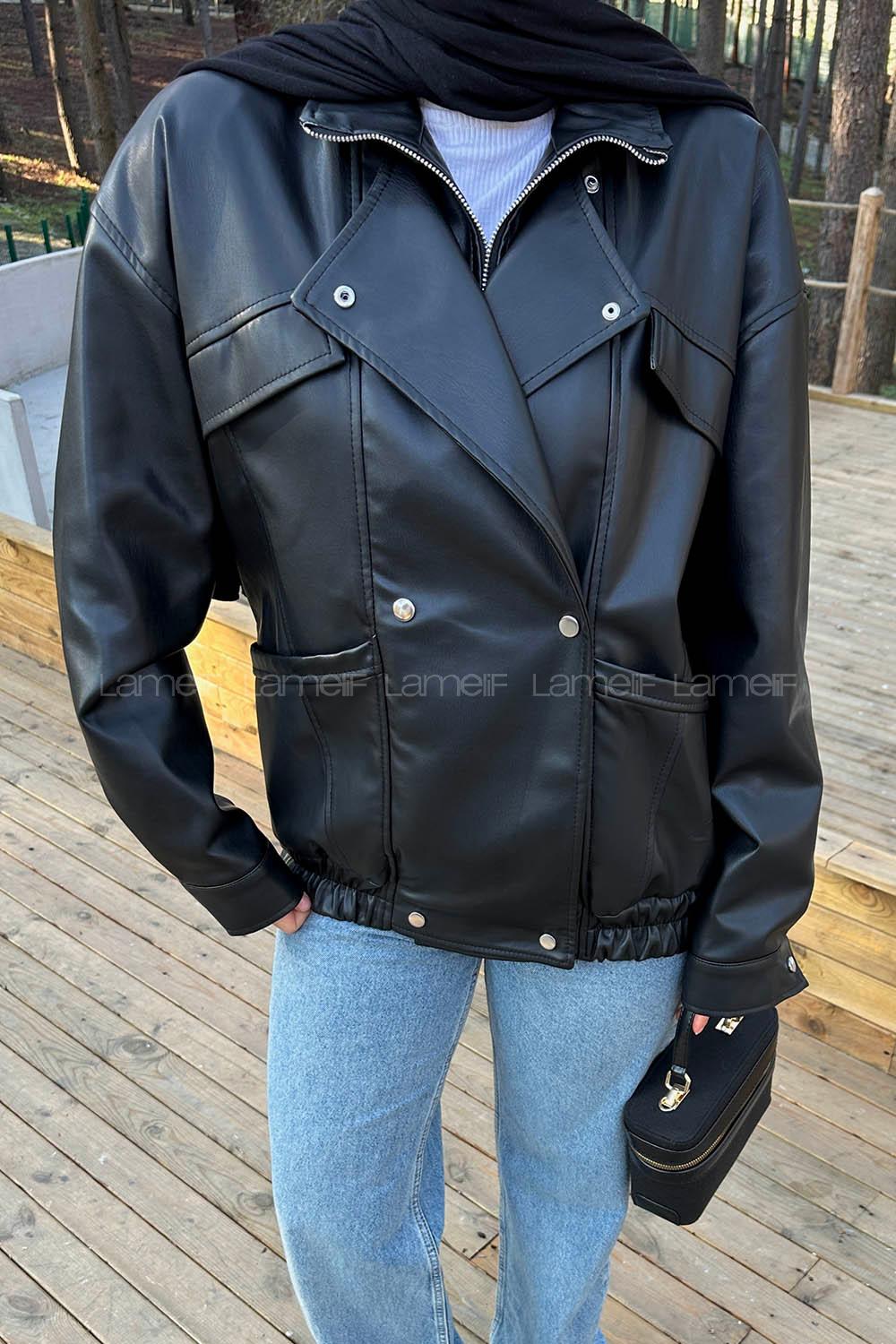 Black Neckband Long Arm Coat