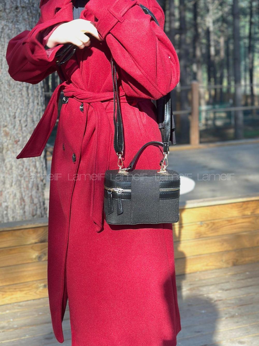 Lamelif Zara Model Hasır Sert Kutu El ve Omuz Çantası Siyah