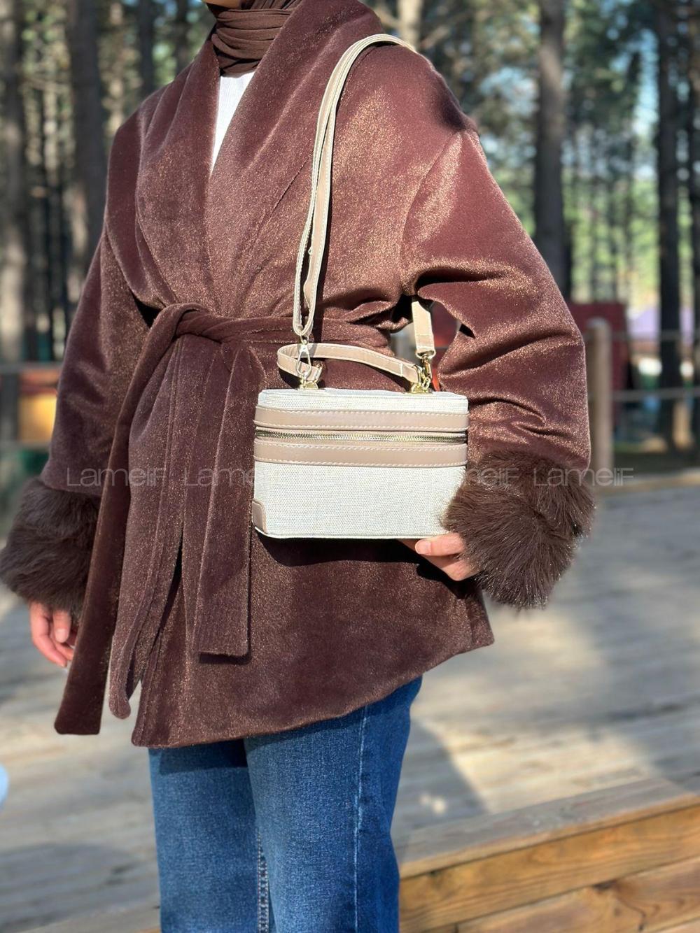 Lamelif Zara Model Hasır Sert Kutu El ve Omuz Çantası Vizonrengi