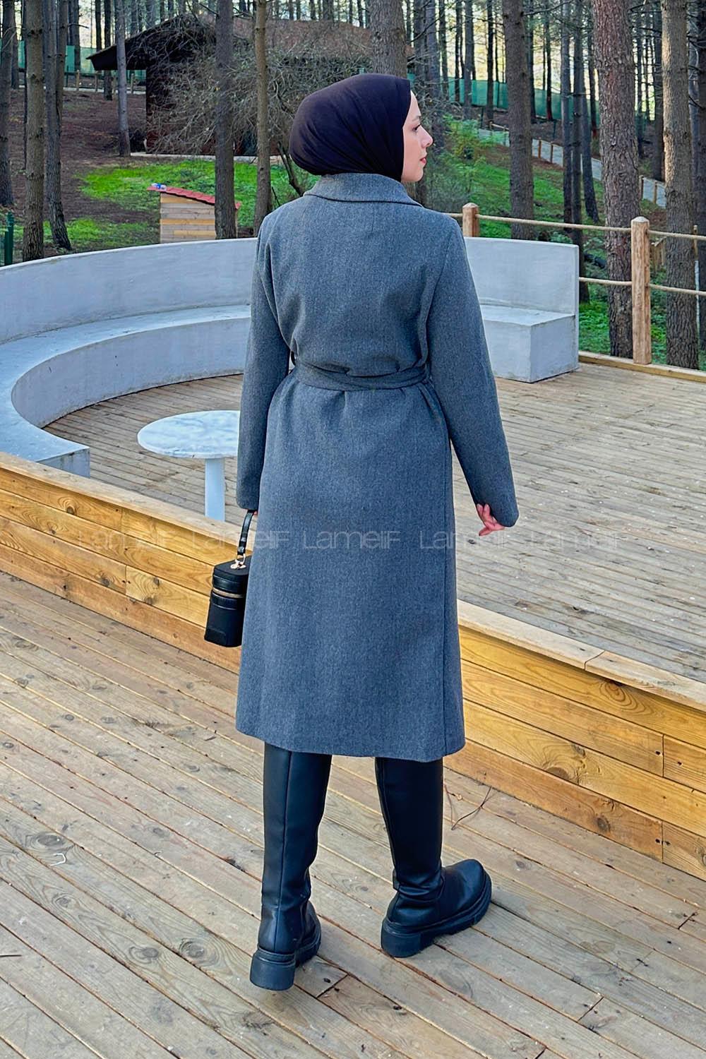 Modalamelif Kuşak Bağlama Detaylı Kaşe Kaban Antrasit