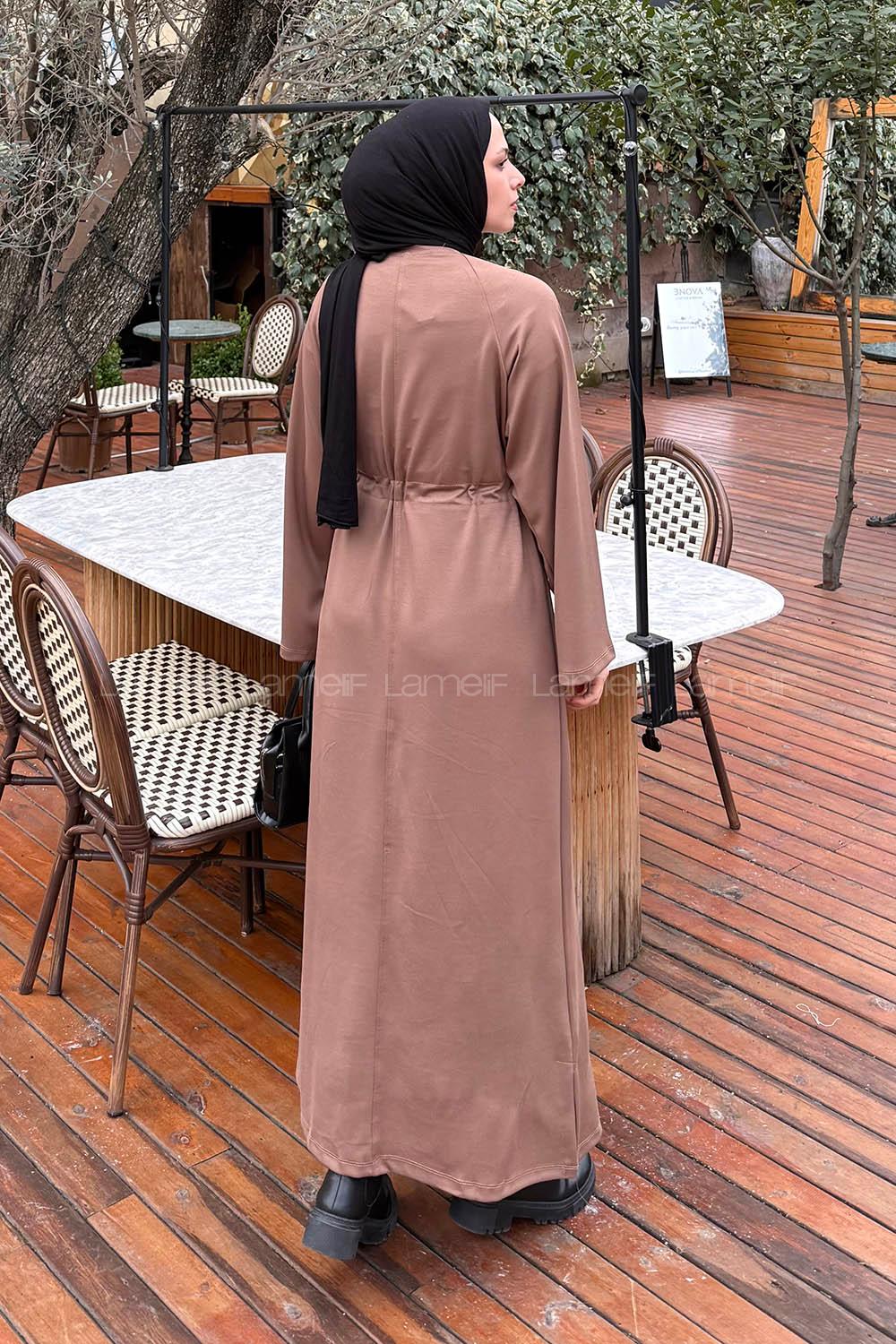 Lamelif Bağlama Detaylı Elbise Soft  Kahve