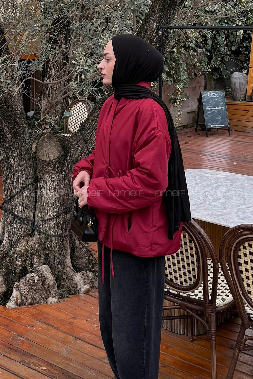 Claret Red Neckband Long Arm Coat