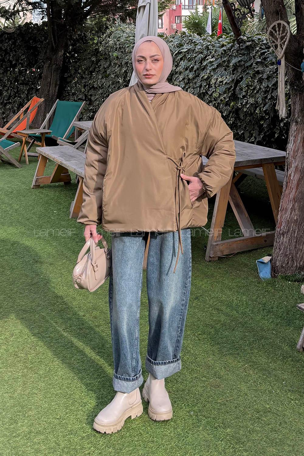 Khaki Neckband Long Arm Coat