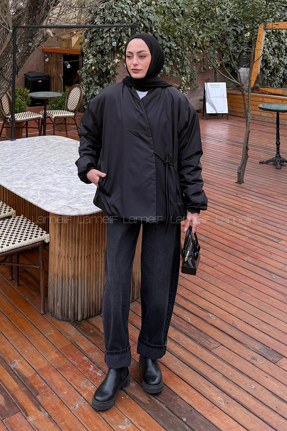 Black Neckband Long Arm Coat