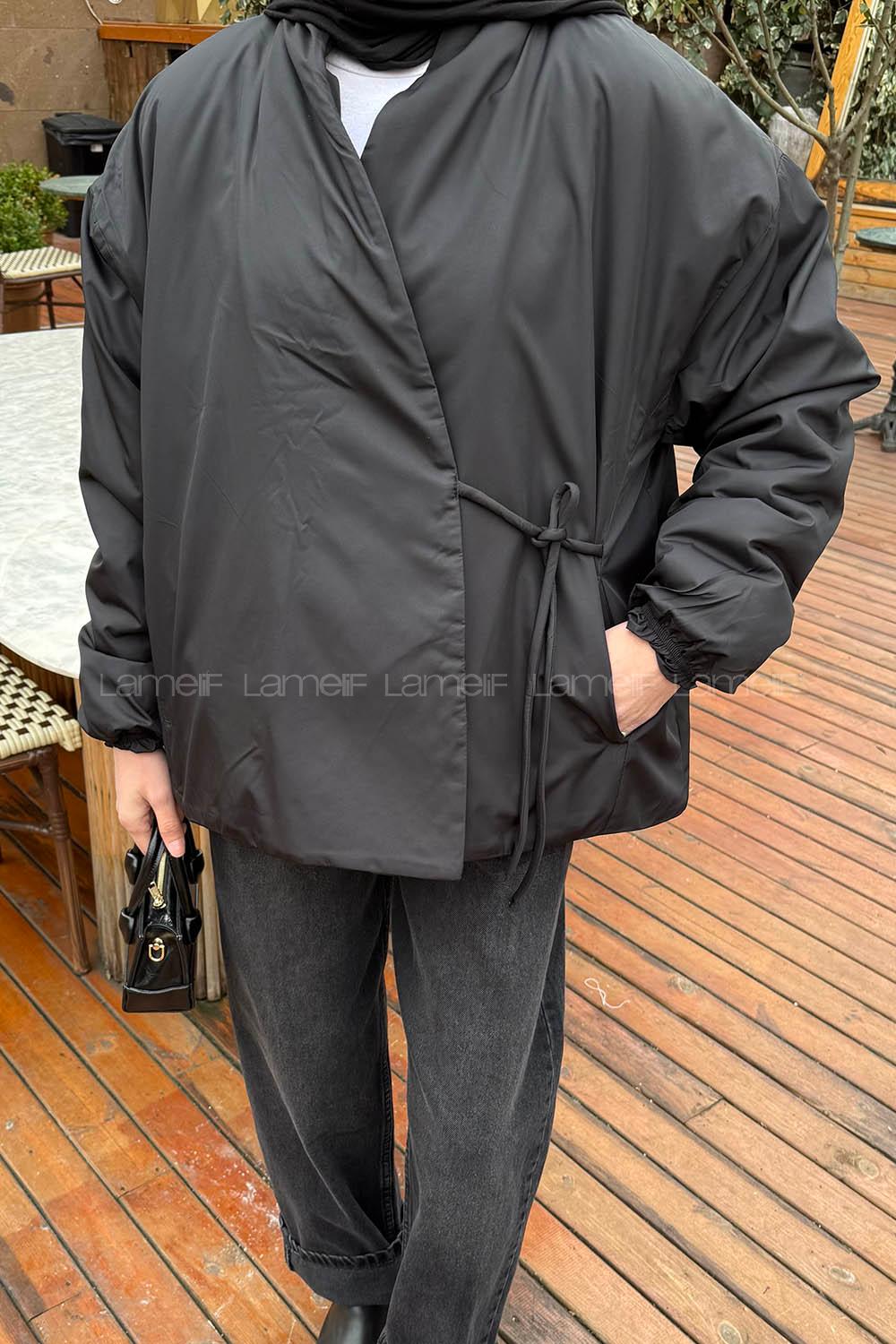 Black Neckband Long Arm Coat