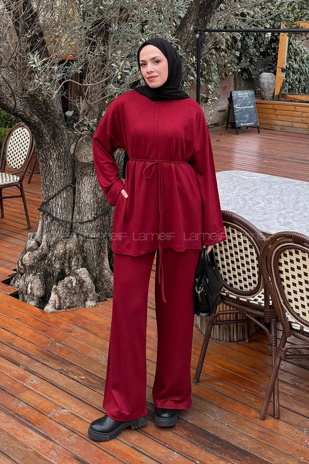 Lamelif Bağlama Detaylı Oysho Takım Açık Bordo