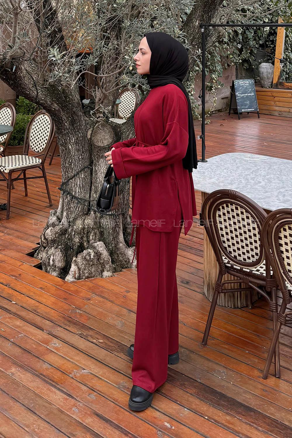 Lamelif Bağlama Detaylı Oysho Takım Açık Bordo