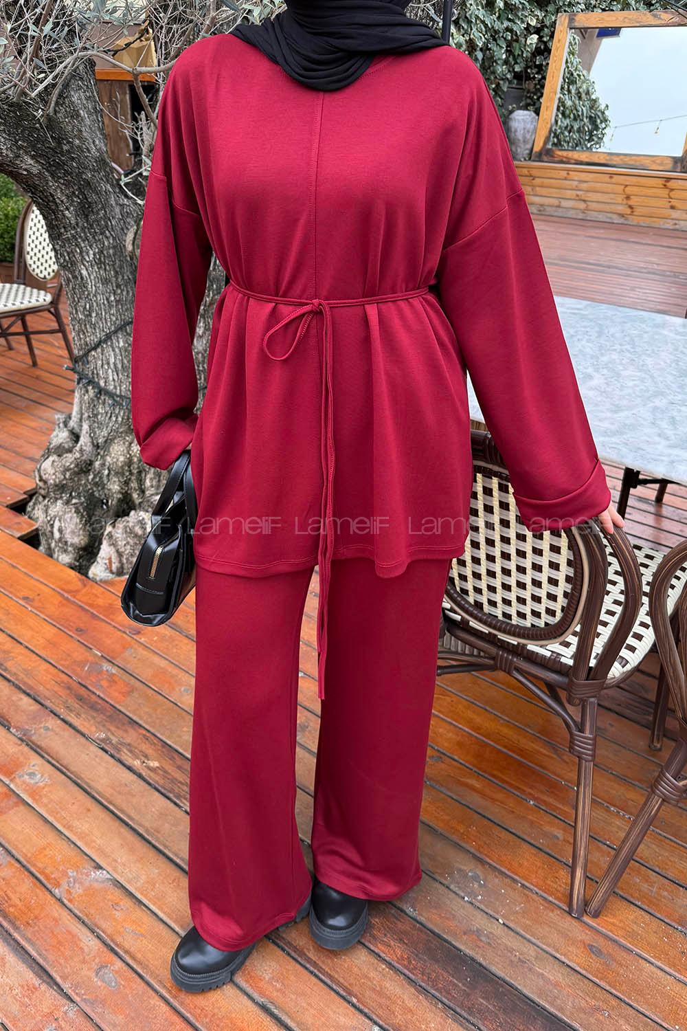 Lamelif Bağlama Detaylı Oysho Takım Açık Bordo