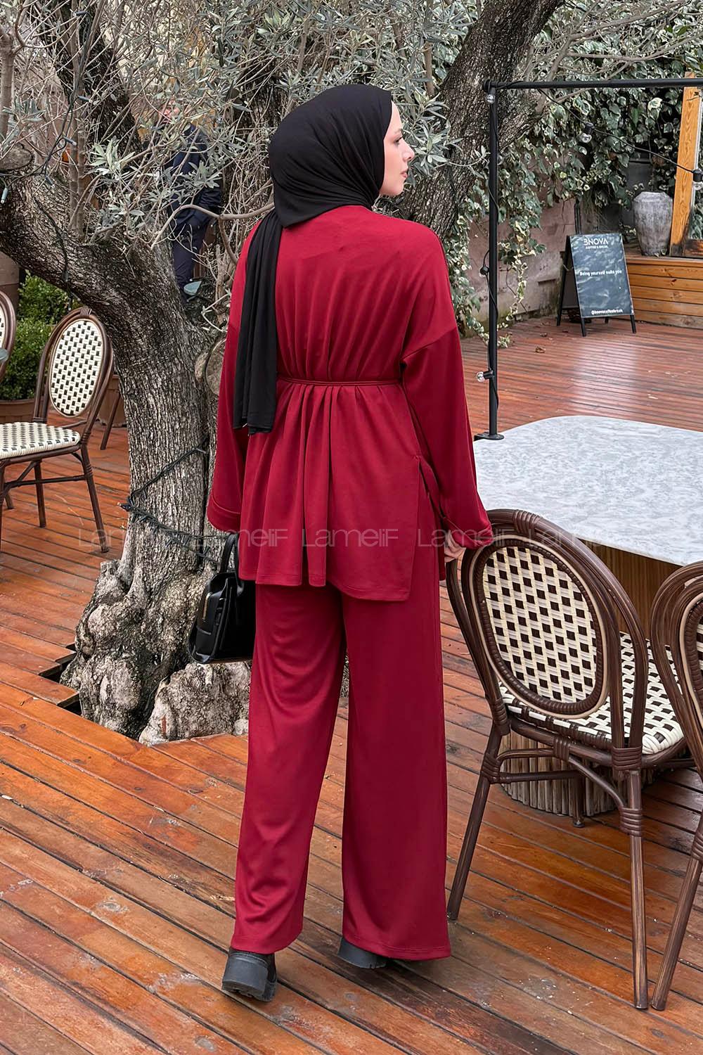 Lamelif Bağlama Detaylı Oysho Takım Açık Bordo