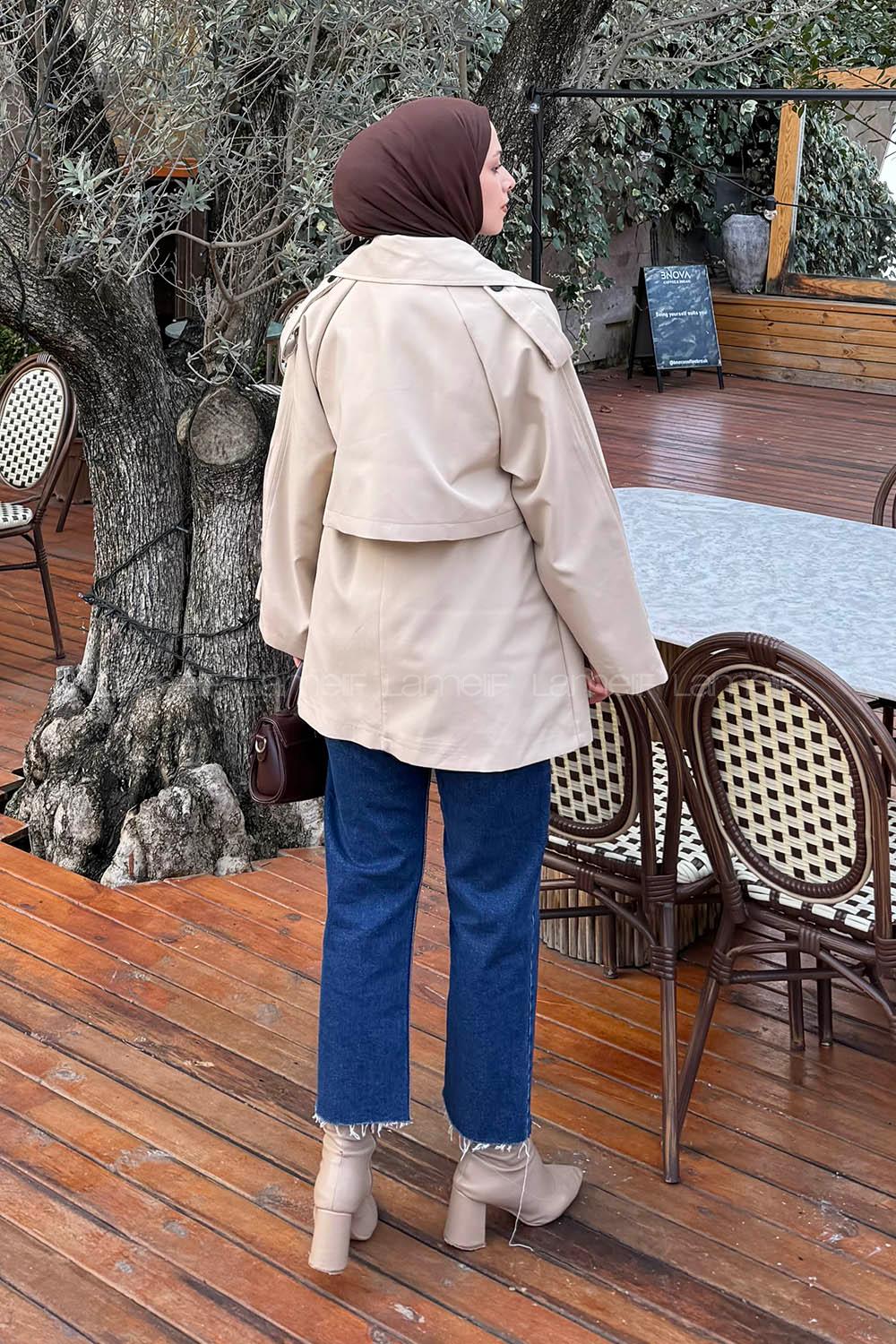 Lamelif Bağlama Detaylı Trençkot Bej
