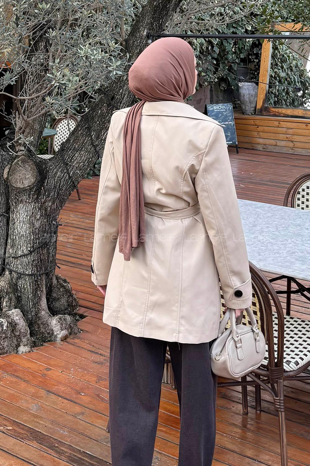 Lamelif Bağlama Detaylı Trençkot Bej