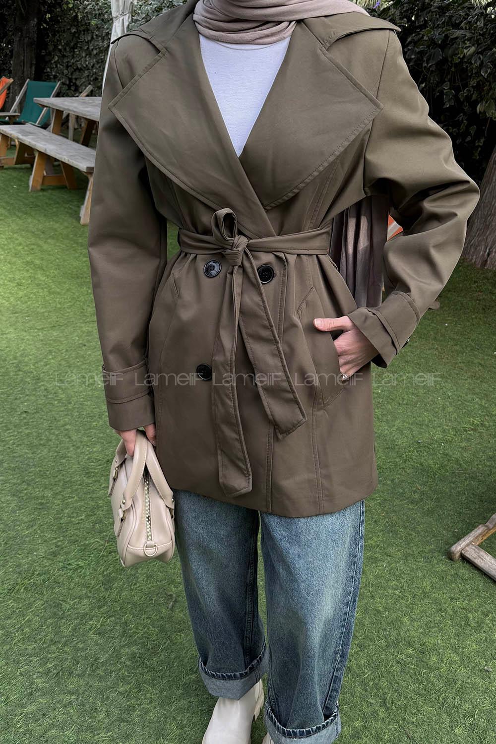 Khaki Long Arm Polyester Trench Coat