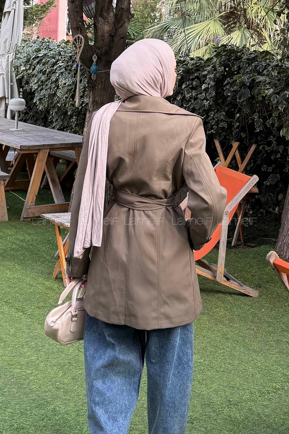 Khaki Long Arm Polyester Trench Coat