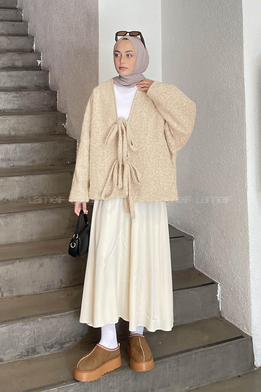 Cream V Neck Long Arm Coat