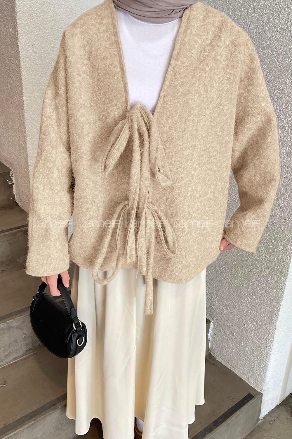 Cream V Neck Long Arm Coat