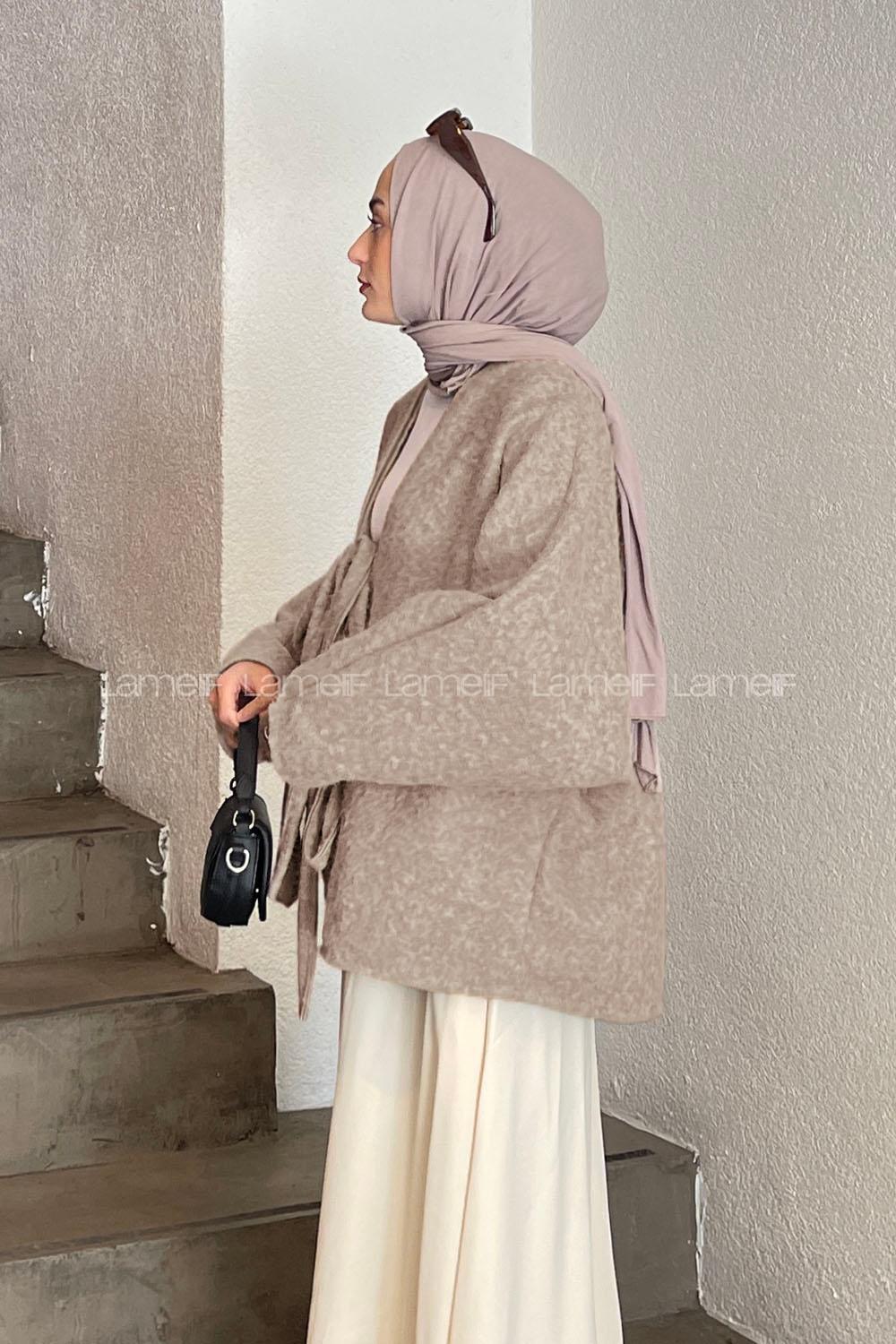 Lamelif Bağlamalı Kaşe Mont Taş