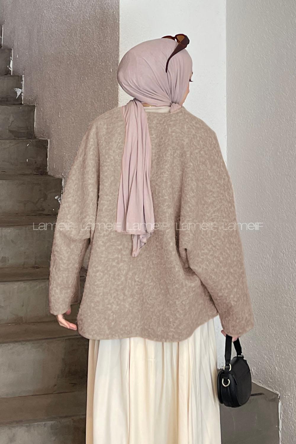 Lamelif Bağlamalı Kaşe Mont Taş