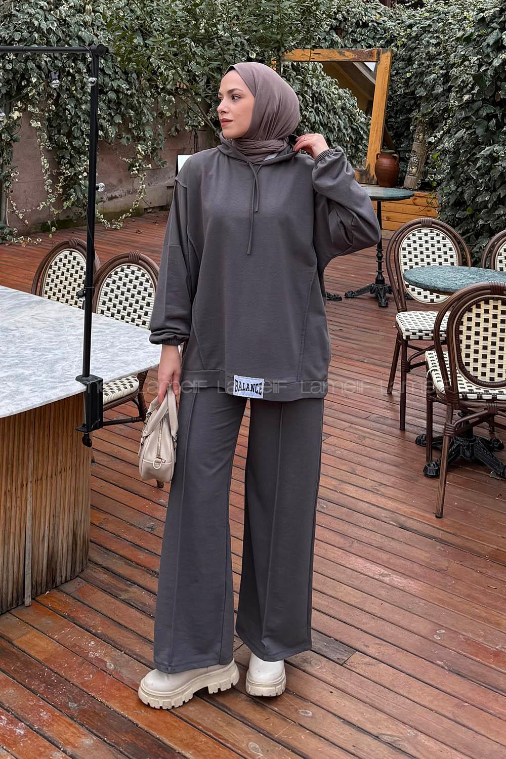 Lamelif Balance Armalı Çımalı İkili Tesettür Takım Antrasit