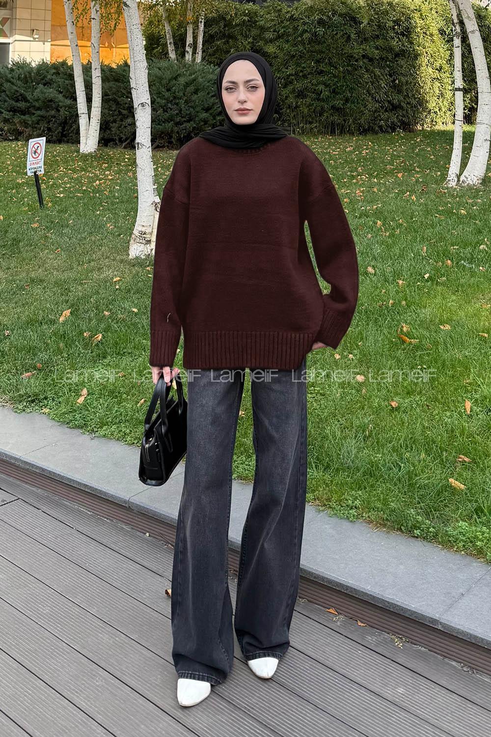 Lamelif Balıkçı Yaka Kazak Acı Kahve