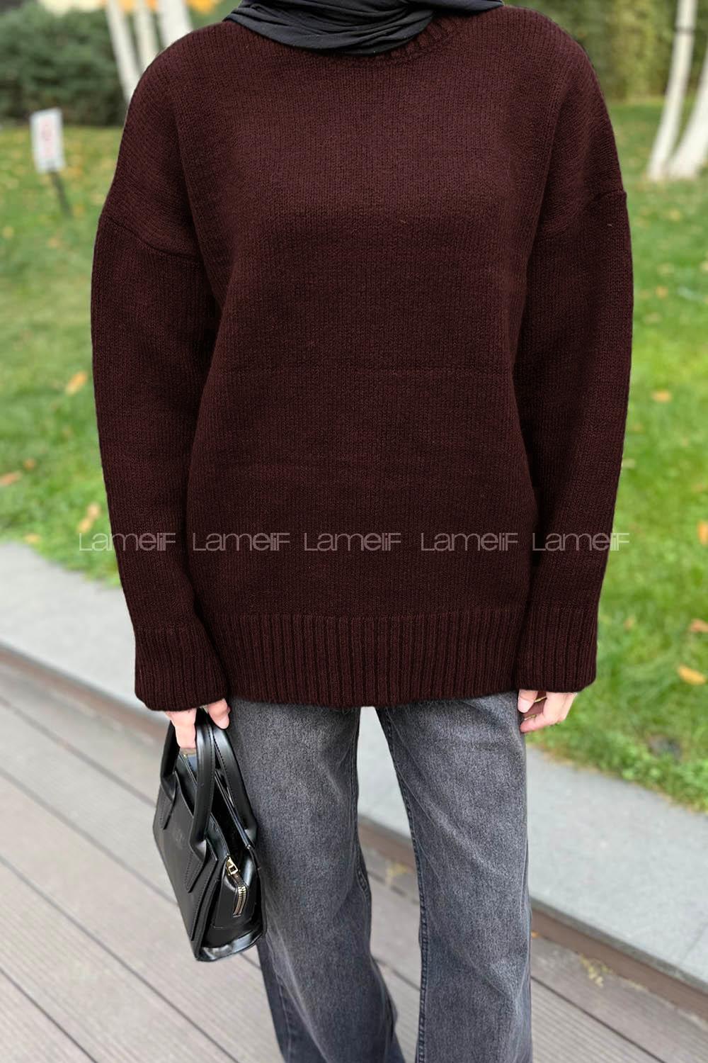 Lamelif Balıkçı Yaka Kazak Acı Kahve