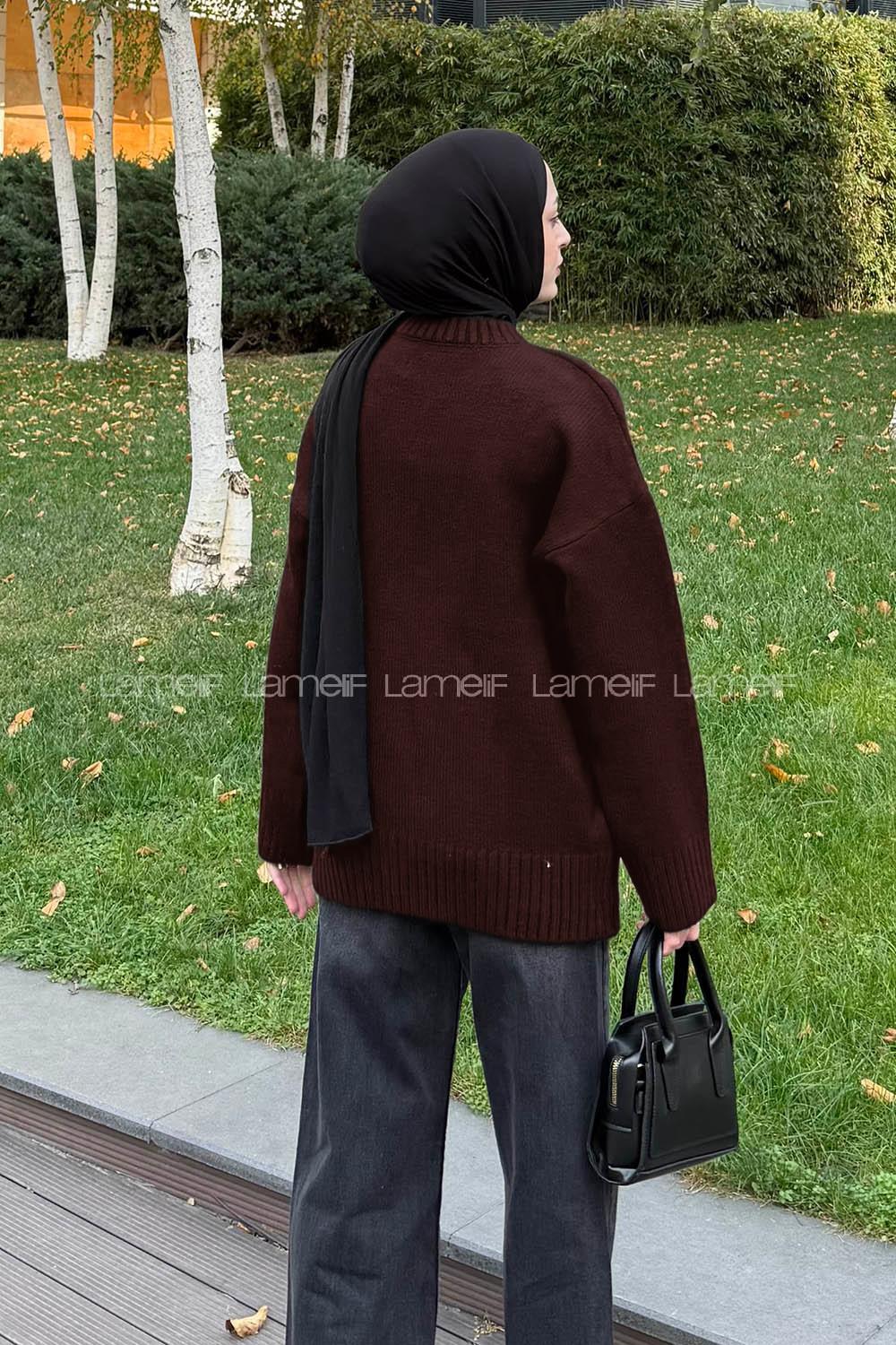 Lamelif Balıkçı Yaka Kazak Acı Kahve