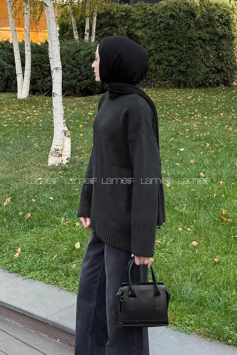 Lamelif Balıkçı Yaka Kazak Koyu Gri