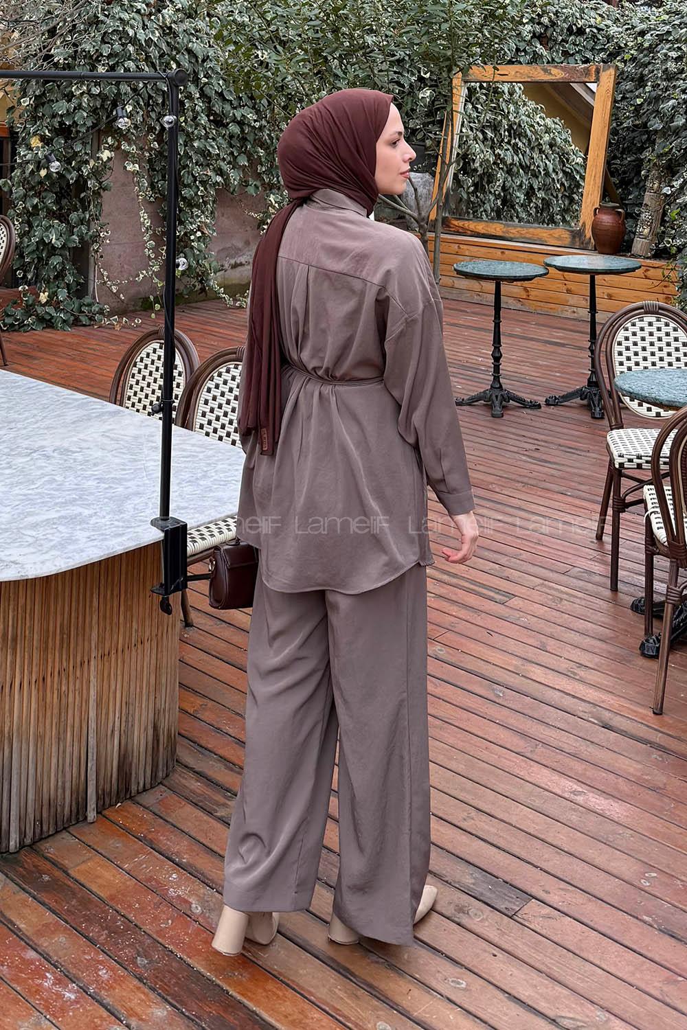 Lamelif Cep Detaylı Modal Tesettür Takım Vizonrengi