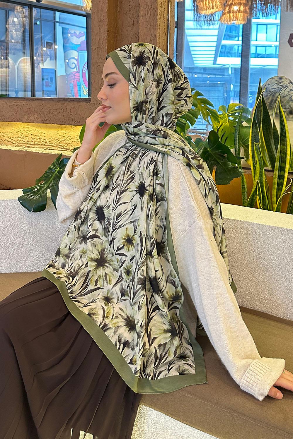 Lamelif Daisy Flowers Desen Pamuk Şal Adaçayı