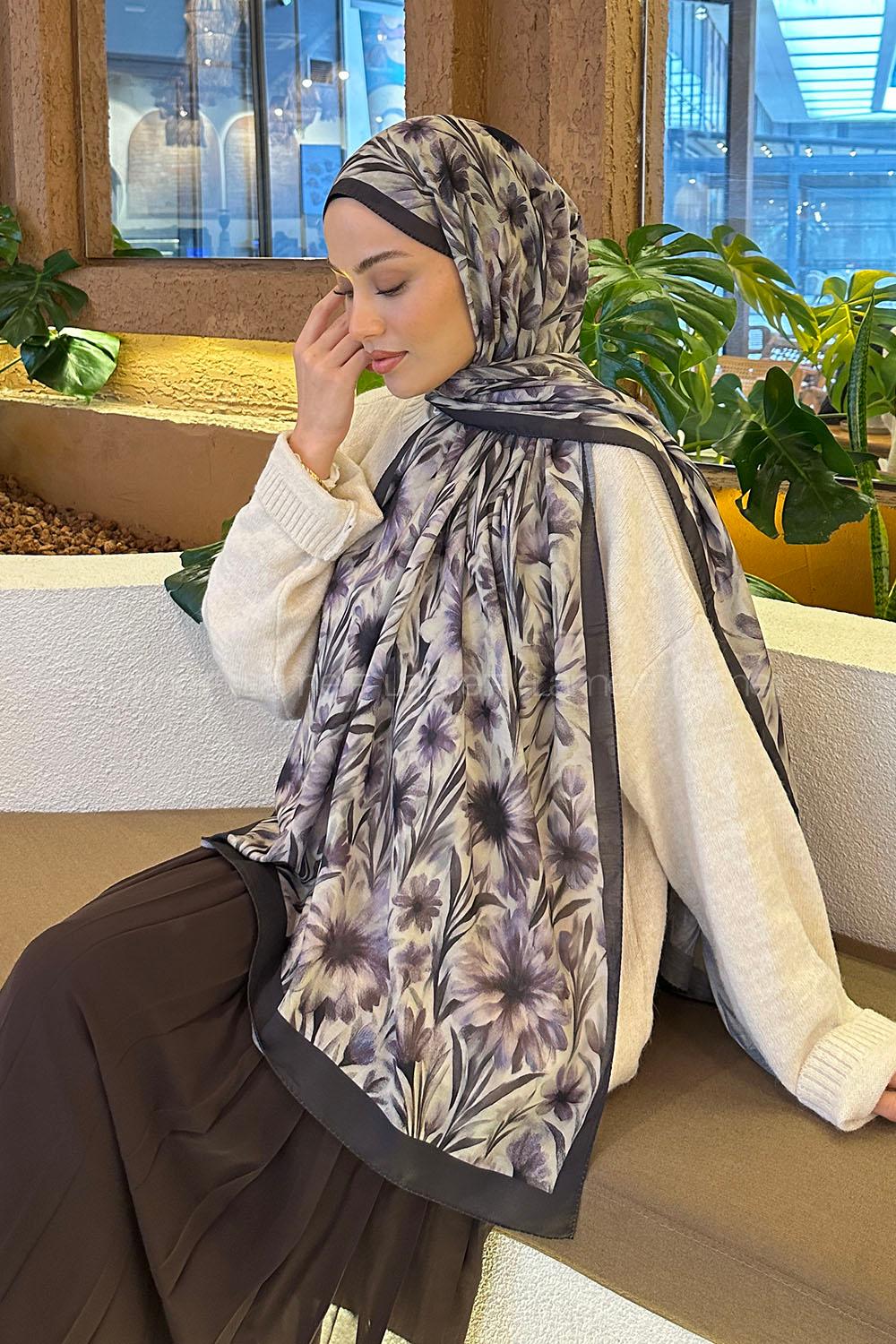 Lamelif Daisy Flowers Desen Pamuk Şal Lavanta