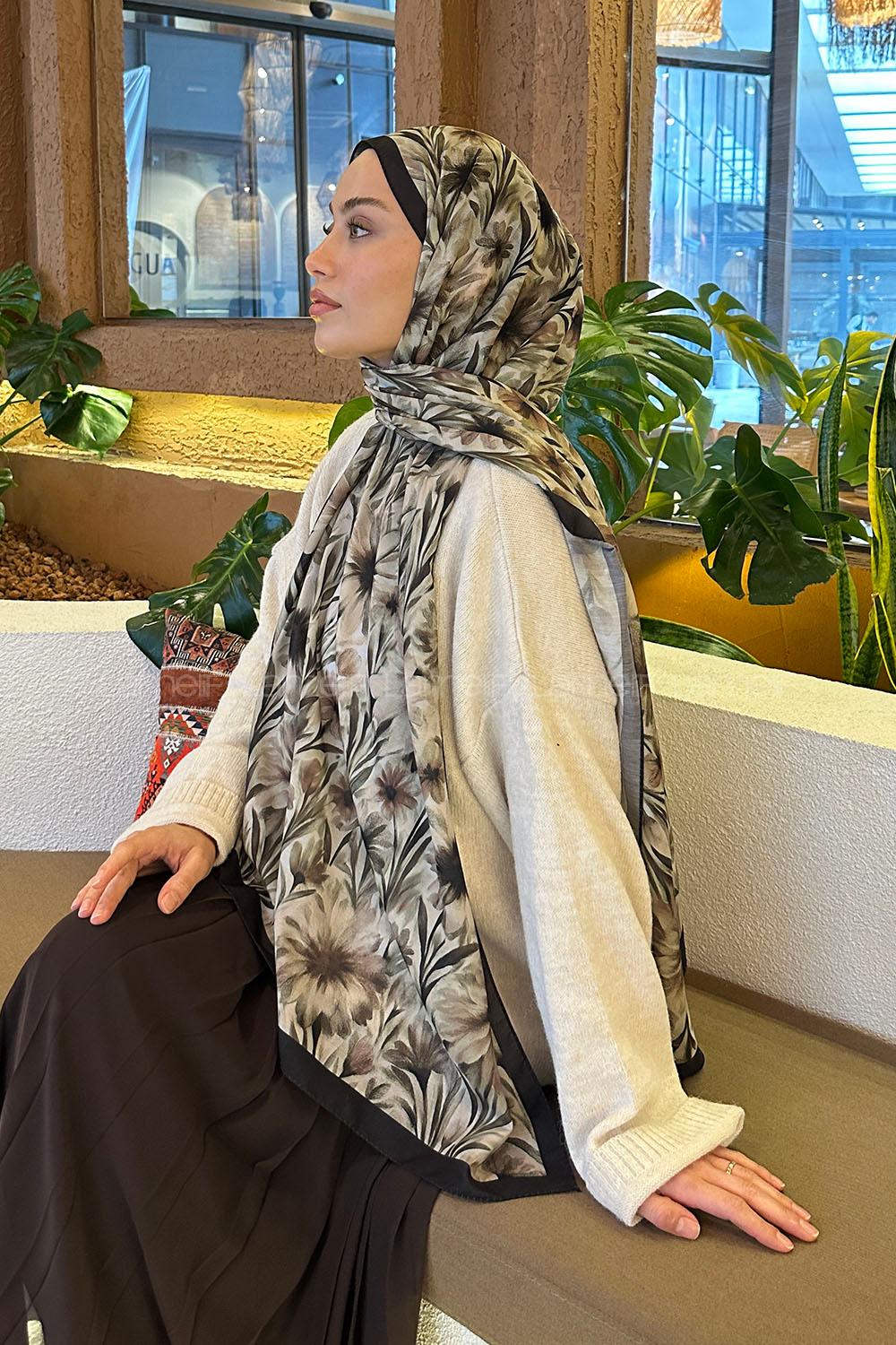 Lamelif Daisy Flowers Desen Pamuk Şal Mint Yeşili