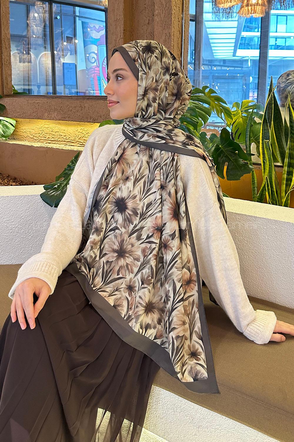 Lamelif Daisy Flowers Desen Pamuk Şal Su Yeşili