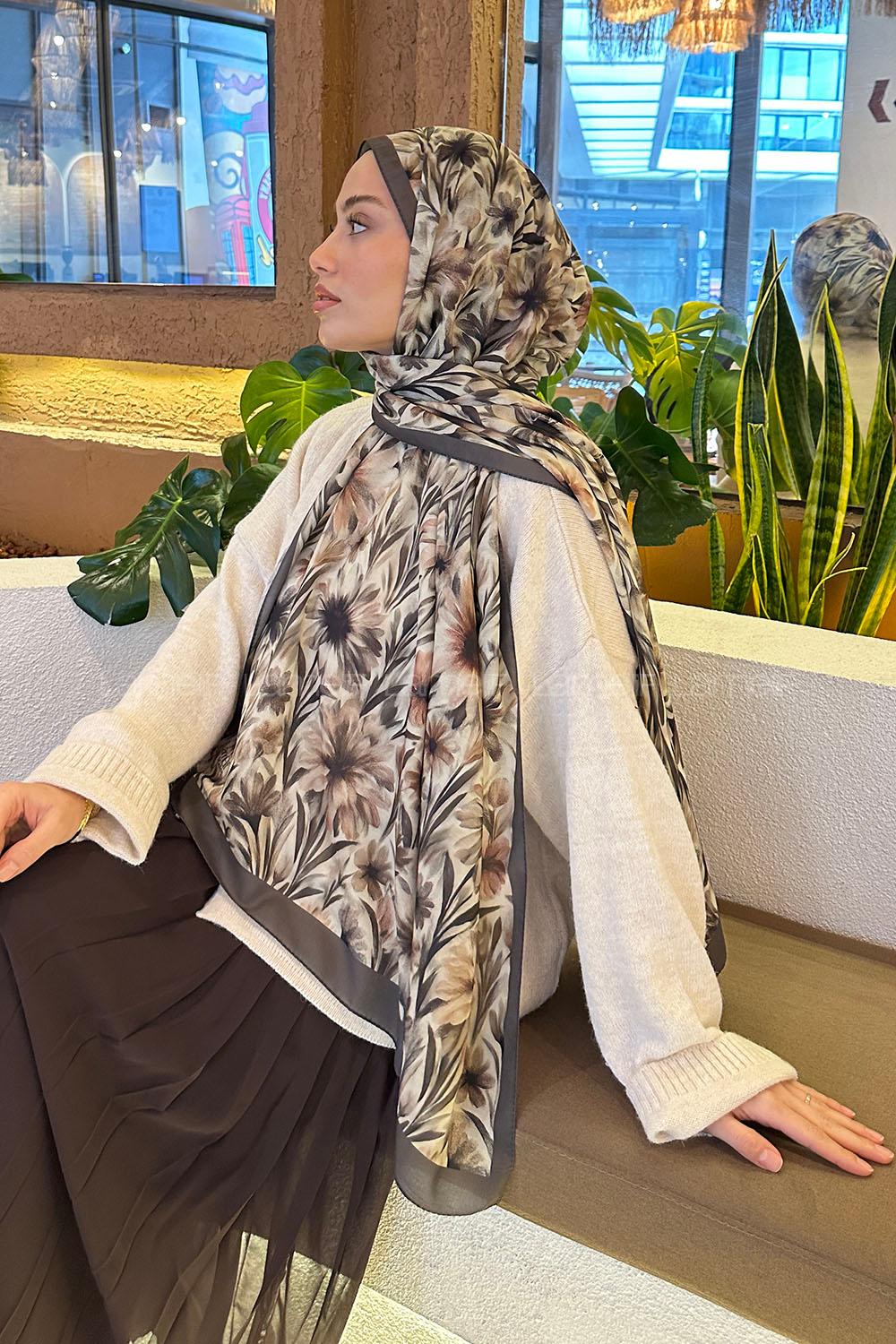 Lamelif Daisy Flowers Desen Pamuk Şal Su Yeşili