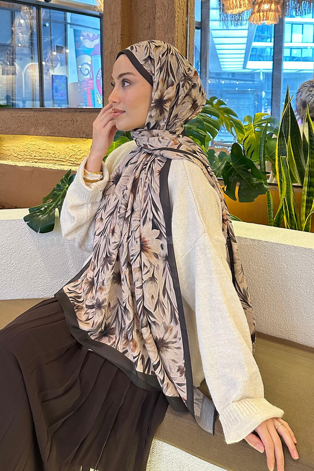 Lamelif Daisy Flowers Desen Pamuk Şal Vizon