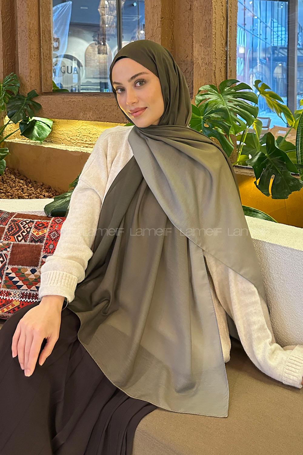 Lamelif Degrade Desen Soft Şal Asker Yeşili