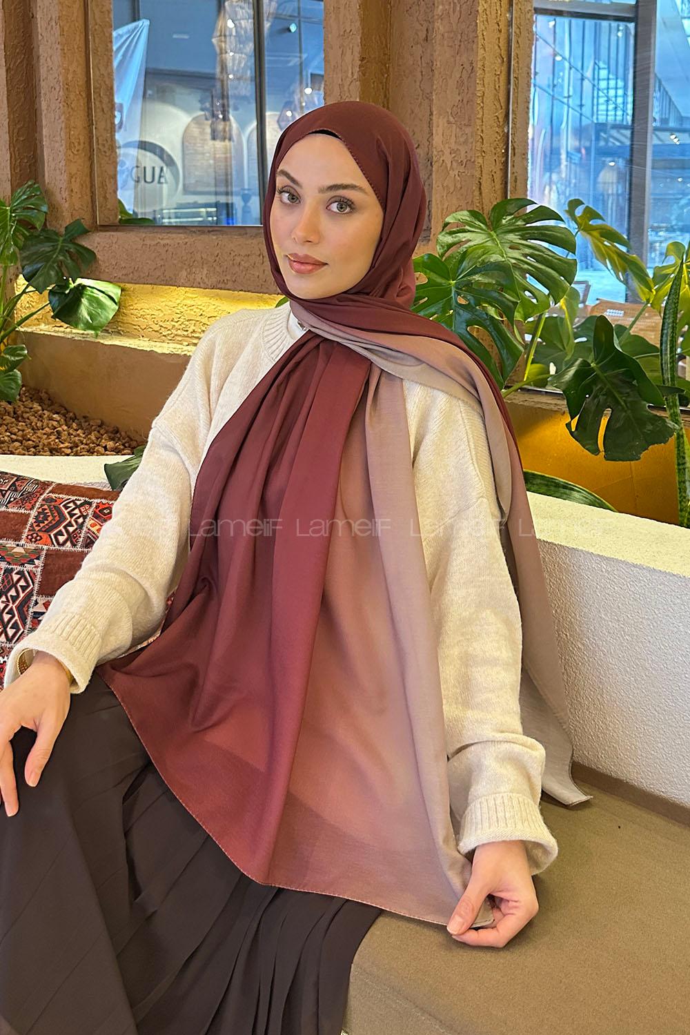 Lamelif Degrade Desen Soft Şal Bordo