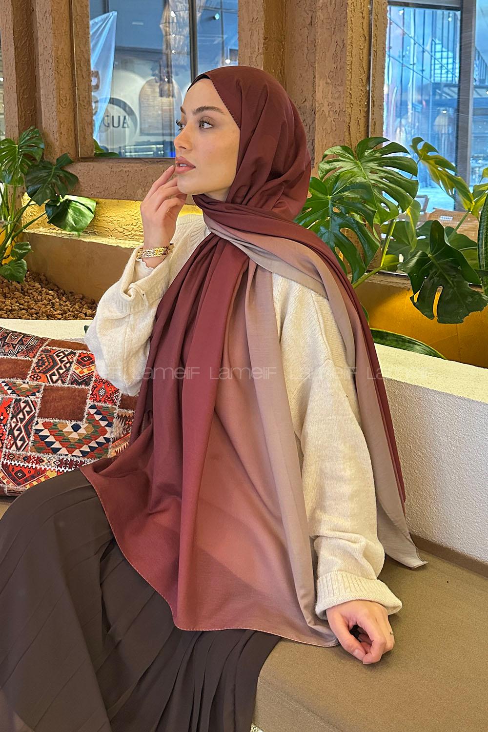 Lamelif Degrade Desen Soft Şal Bordo