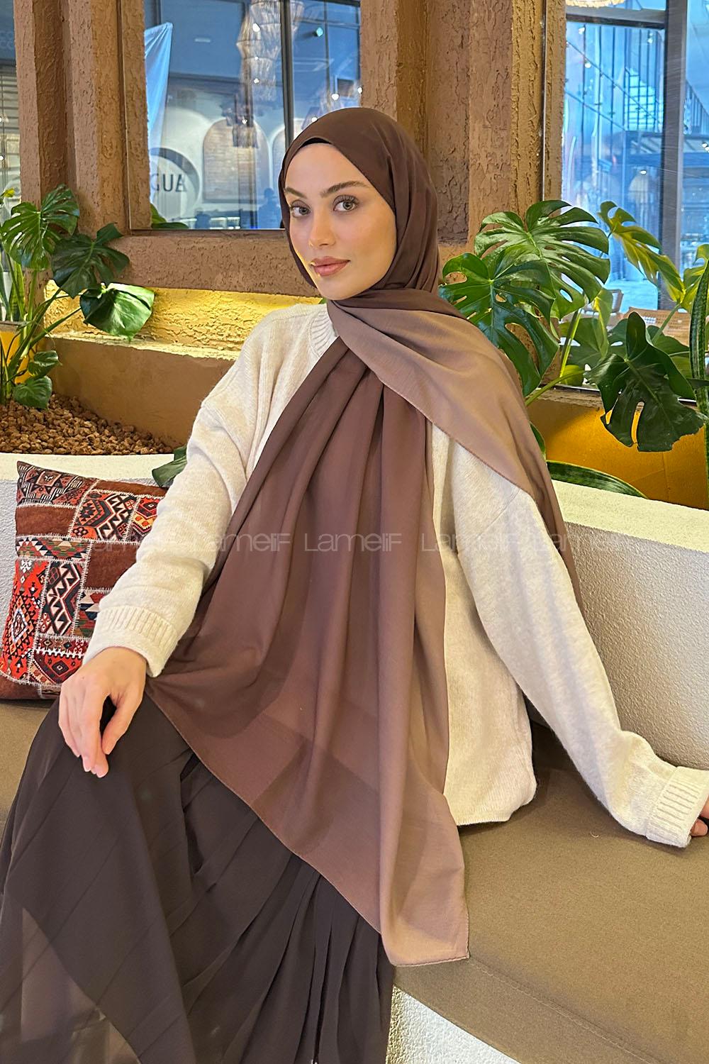 Lamelif Degrade Desen Soft Şal Çikolata Kahve