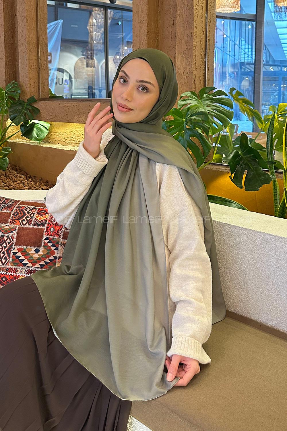 Lamelif Degrade Desen Soft Şal Haki