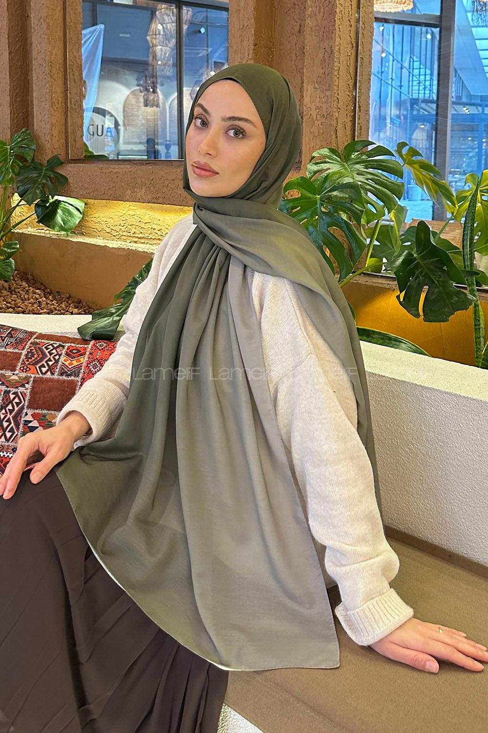 Lamelif Degrade Desen Soft Şal Haki