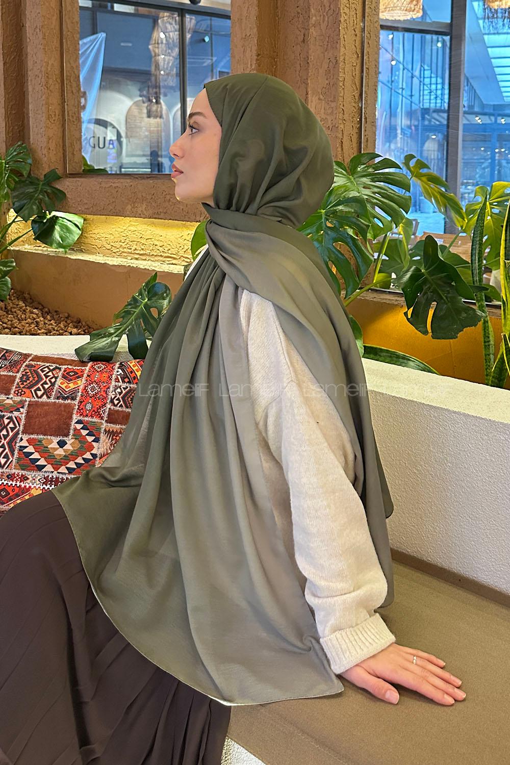 Lamelif Degrade Desen Soft Şal Haki