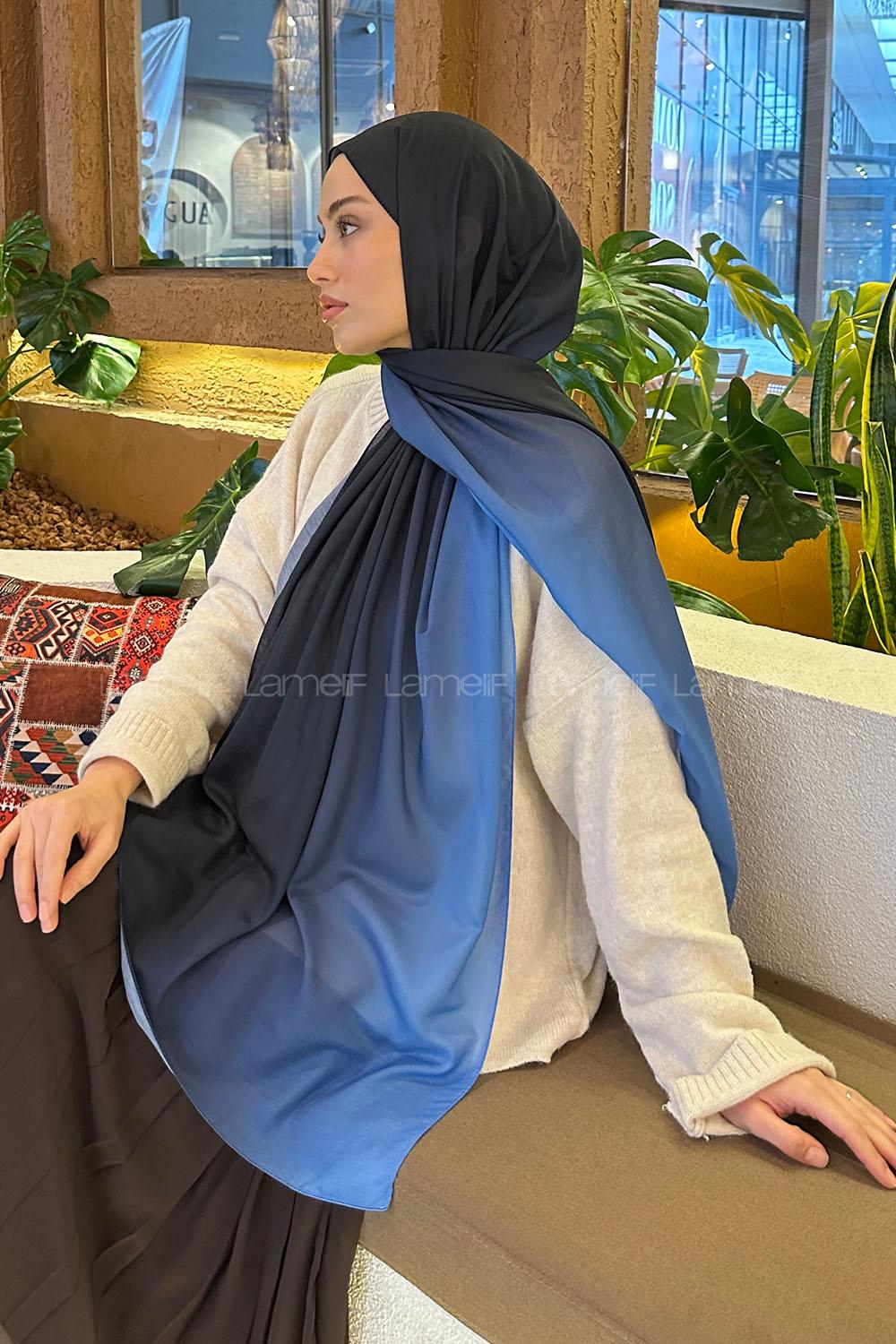 Lamelif Degrade Desen Soft Şal Lacivert