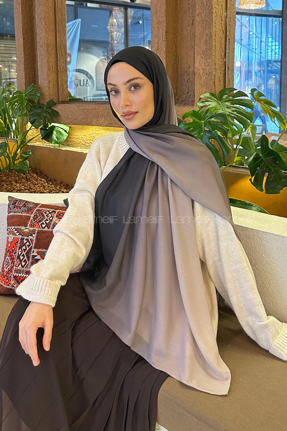 Lamelif Degrade Desen Soft Şal Siyah Taş