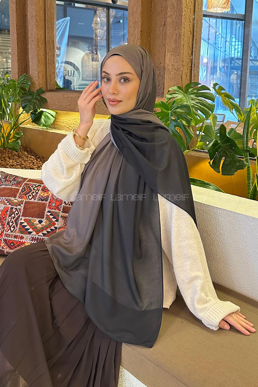 Lamelif Degrade Desen Soft Şal Siyah Vizon